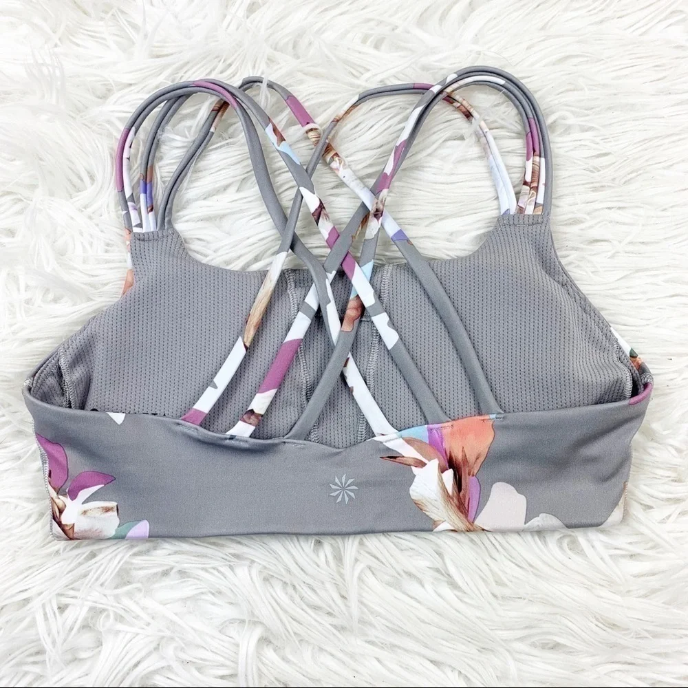ATHLETA Hyper Focused Sports Bra Gray Floral XS
